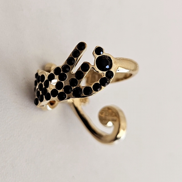 New Unused Fendi Gold Colored Black Cubic Zirconia Ring - Size 6.5 - Picture 4 of 7